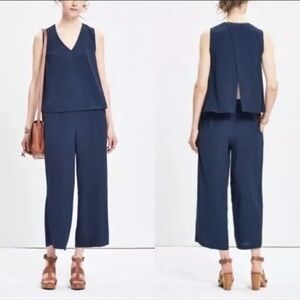 Madewell Key Overlay Sleeveless Open Back Relaxed Fit Navy Blue Jumpsuit size M